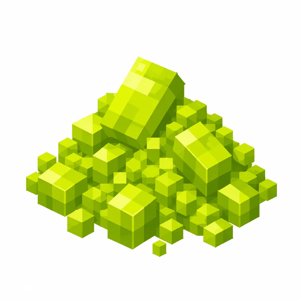 Pixel art illustration of a small pile of lime yellow-green dye powder with scattered grains