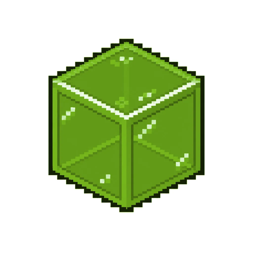 Pixel art illustration of a lime stained glass block with a dark framed translucent lime pane