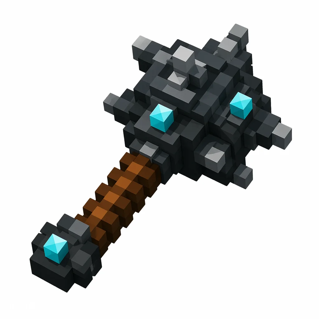 Pixel art illustration of a mace with a heavy spiked dark metal head