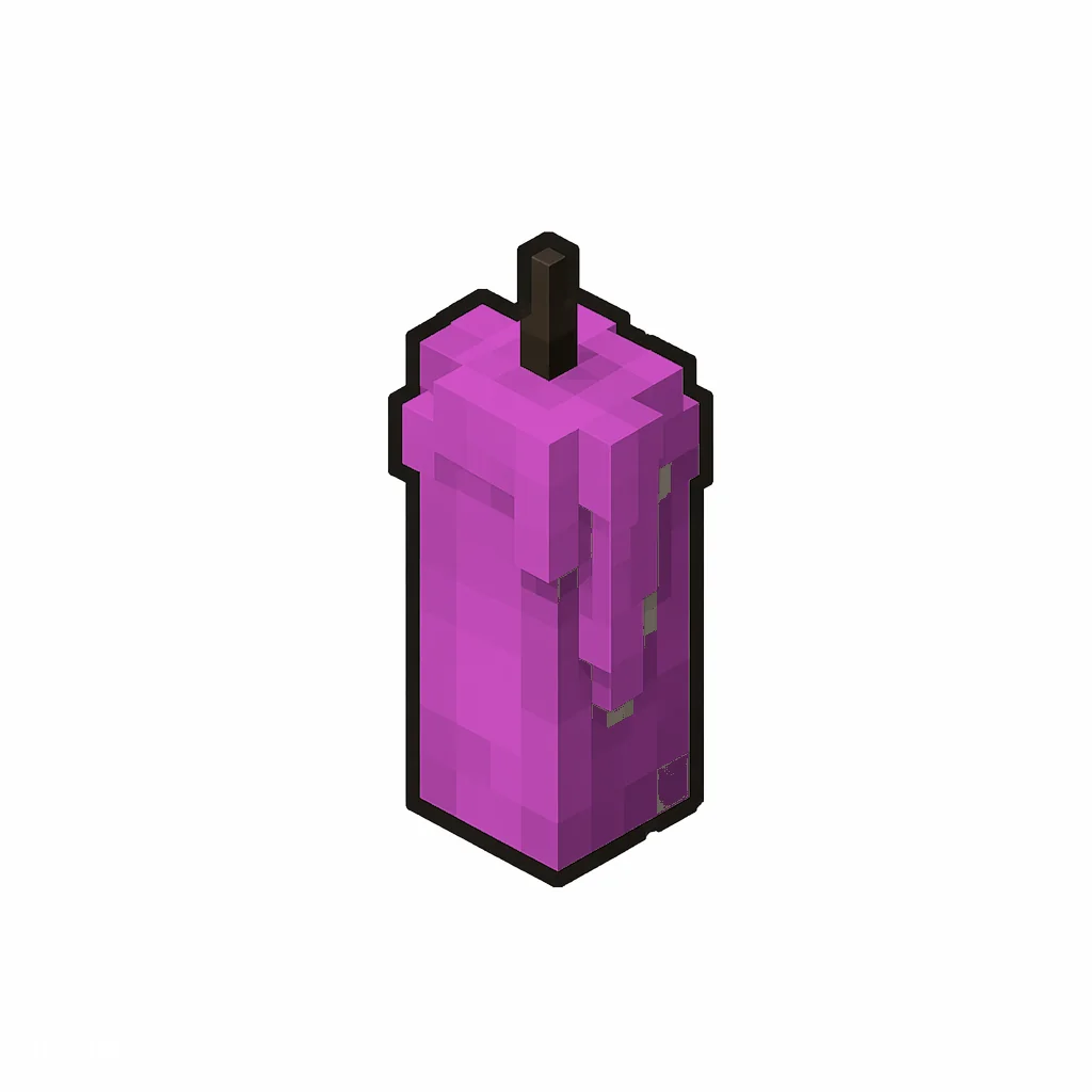 Pixel art illustration of an unlit magenta candle with soft wax drips and a dark wick