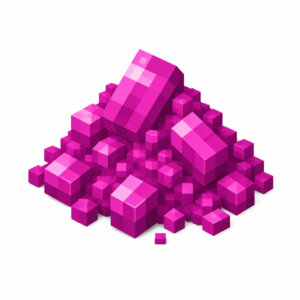 Pixel art illustration of a small pile of magenta pink-purple dye powder with scattered grains