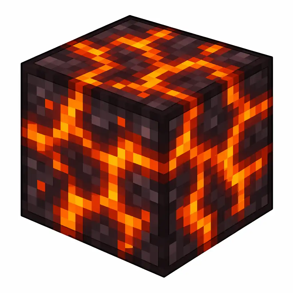 Pixel art illustration of a magma block in chunky voxel game style