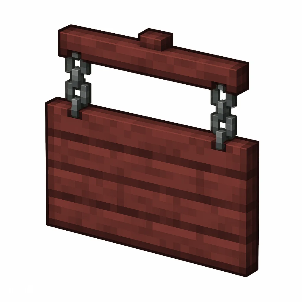 Pixel art illustration of a mangrove hanging sign board suspended from two gray metal chains