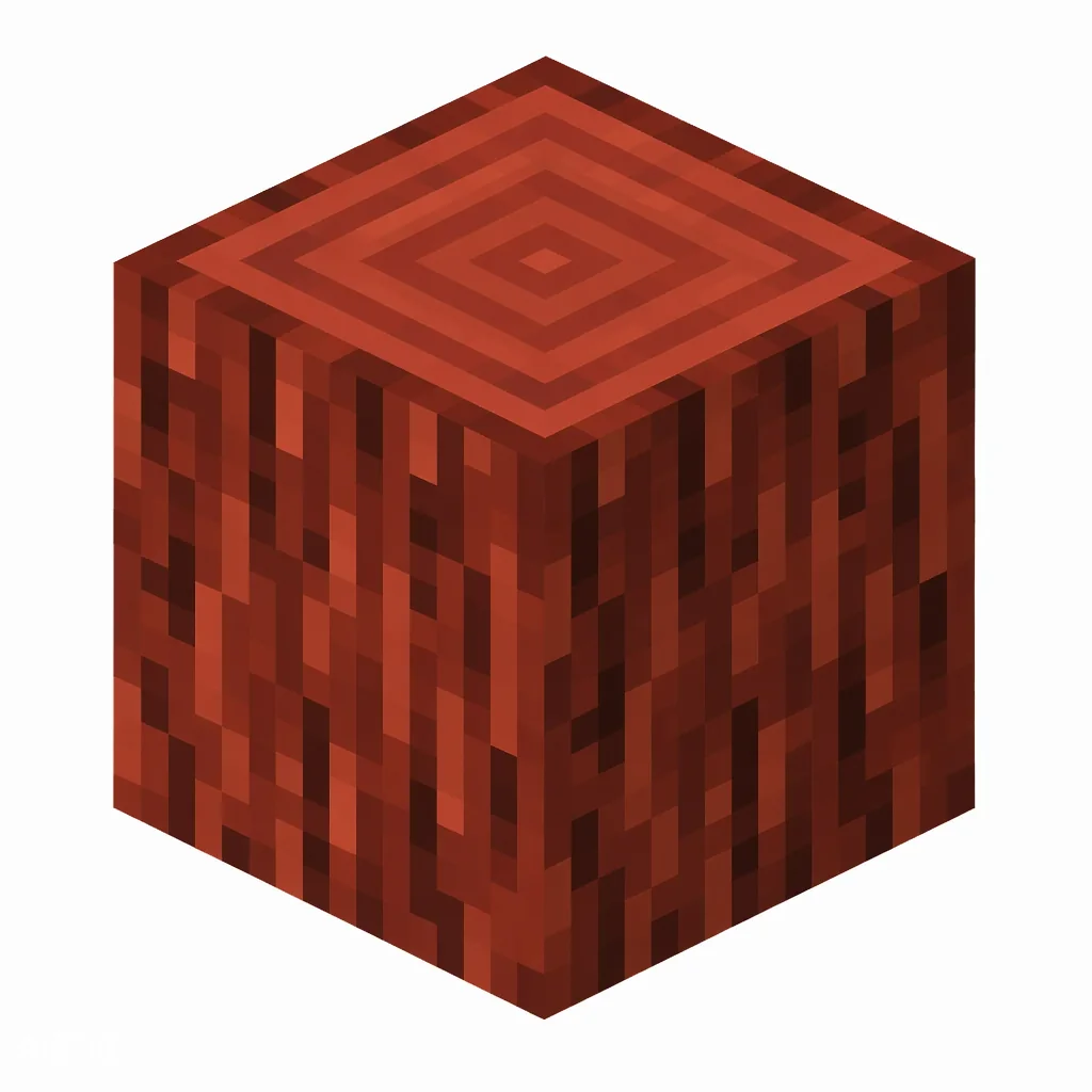 Pixel art illustration of a mangrove log block with reddish-brown bark and warm red tree rings
