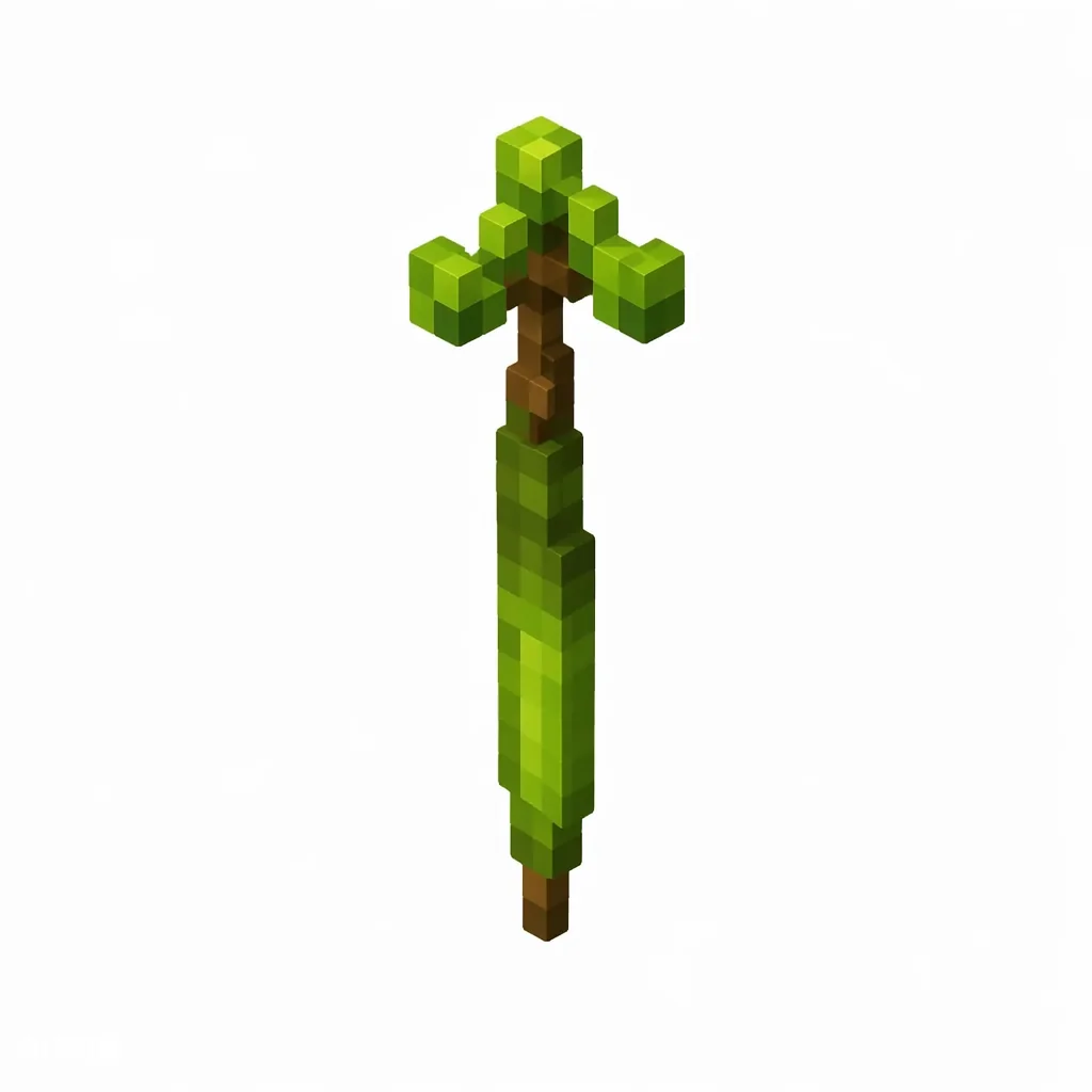 Pixel art illustration of a mangrove propagule with a green elongated pod and small leaves