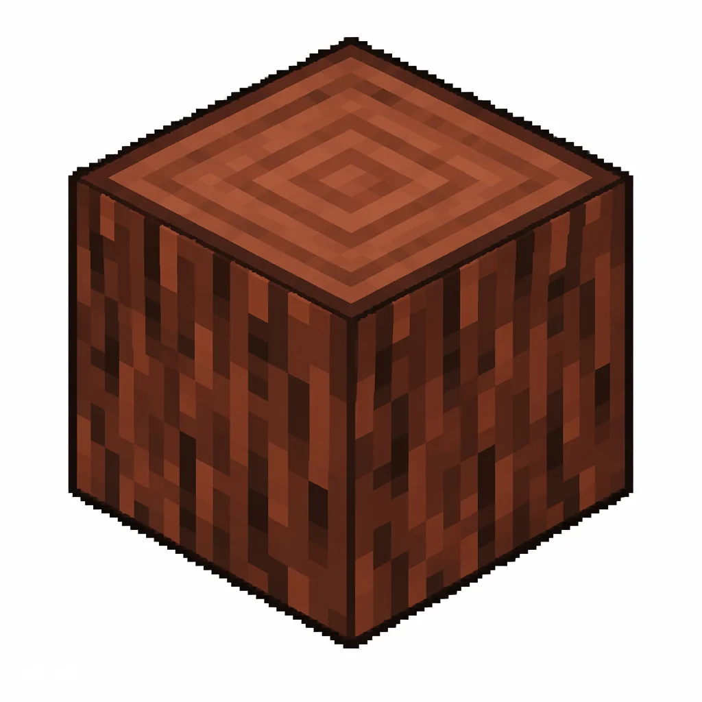 Pixel art illustration of a mangrove wood block with bark on all six faces