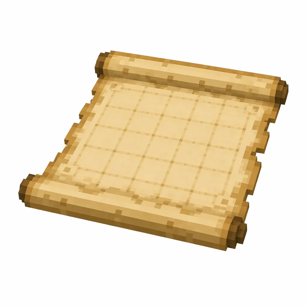Pixel art illustration of an empty beige paper map with a faint grid