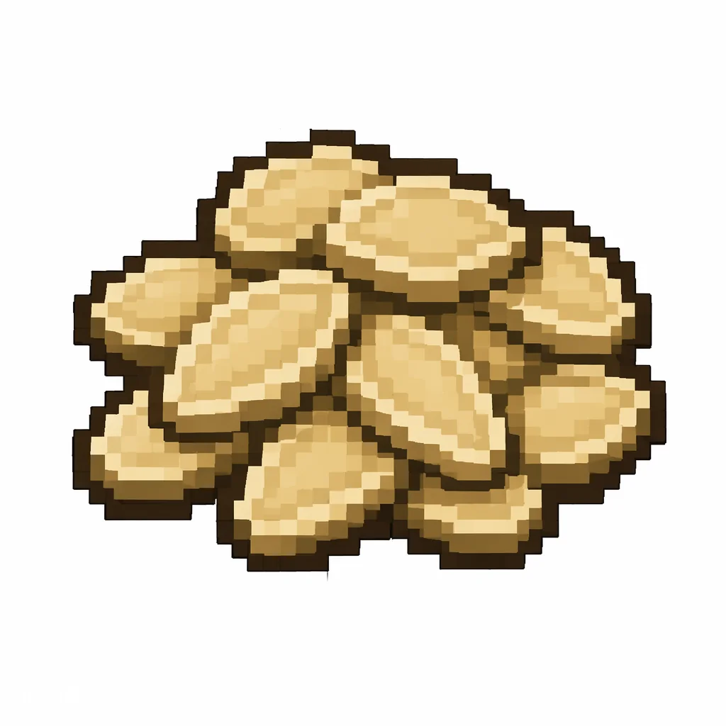 Pixel art illustration of a small pile of melon seeds