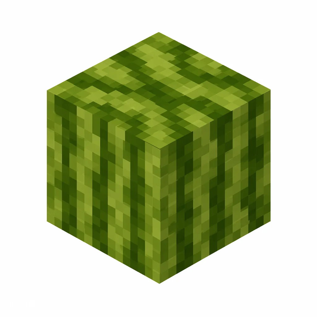 Pixel art illustration of a green melon block with dark vertical stripes
