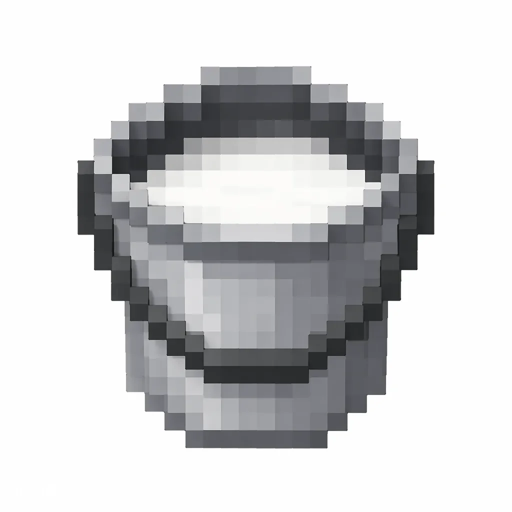 Pixel art illustration of a metal bucket filled with white milk