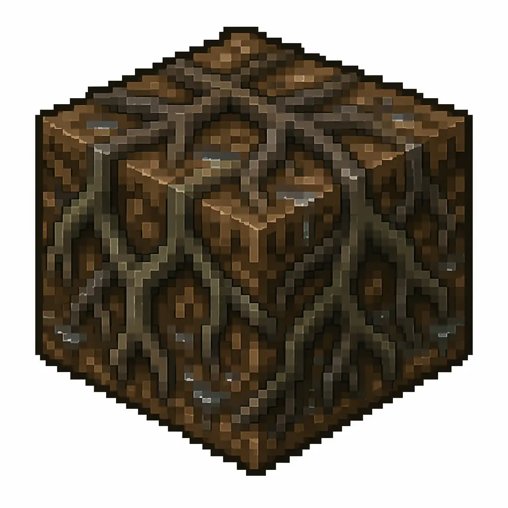 Pixel art illustration of a muddy mangrove roots in chunky voxel game style