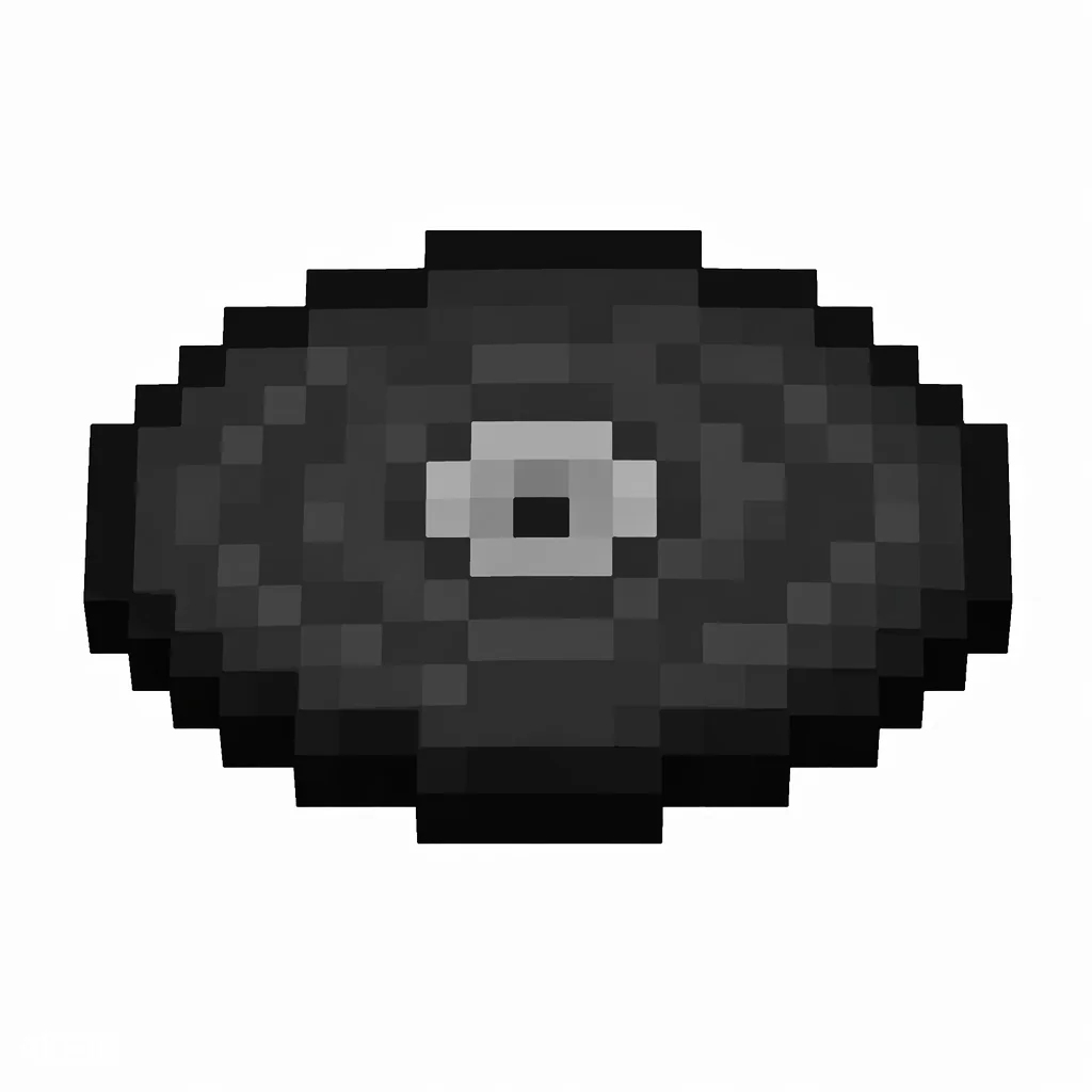 Pixel art illustration of a black music disc with a gray center label