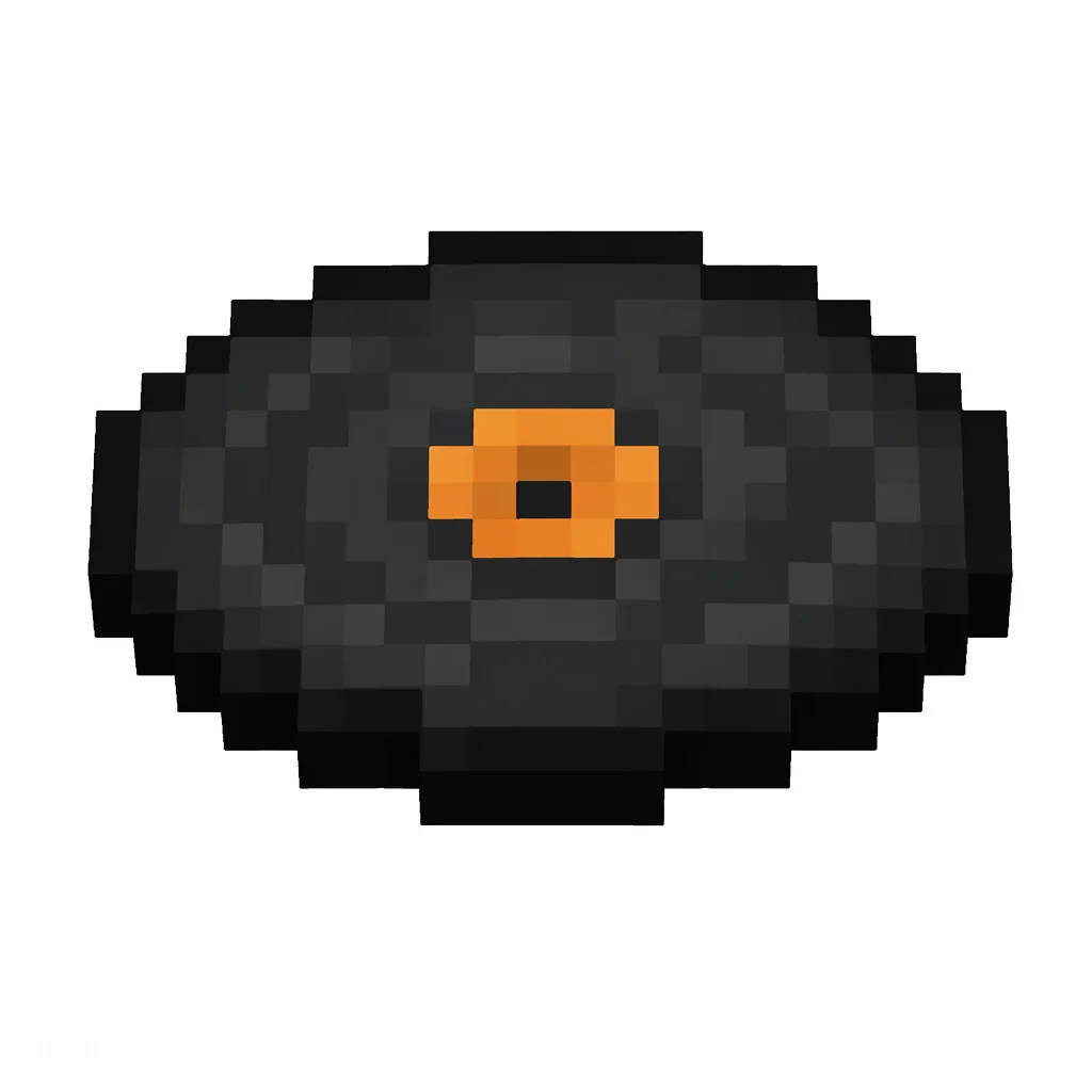 Pixel art illustration of a black music disc with a orange center label