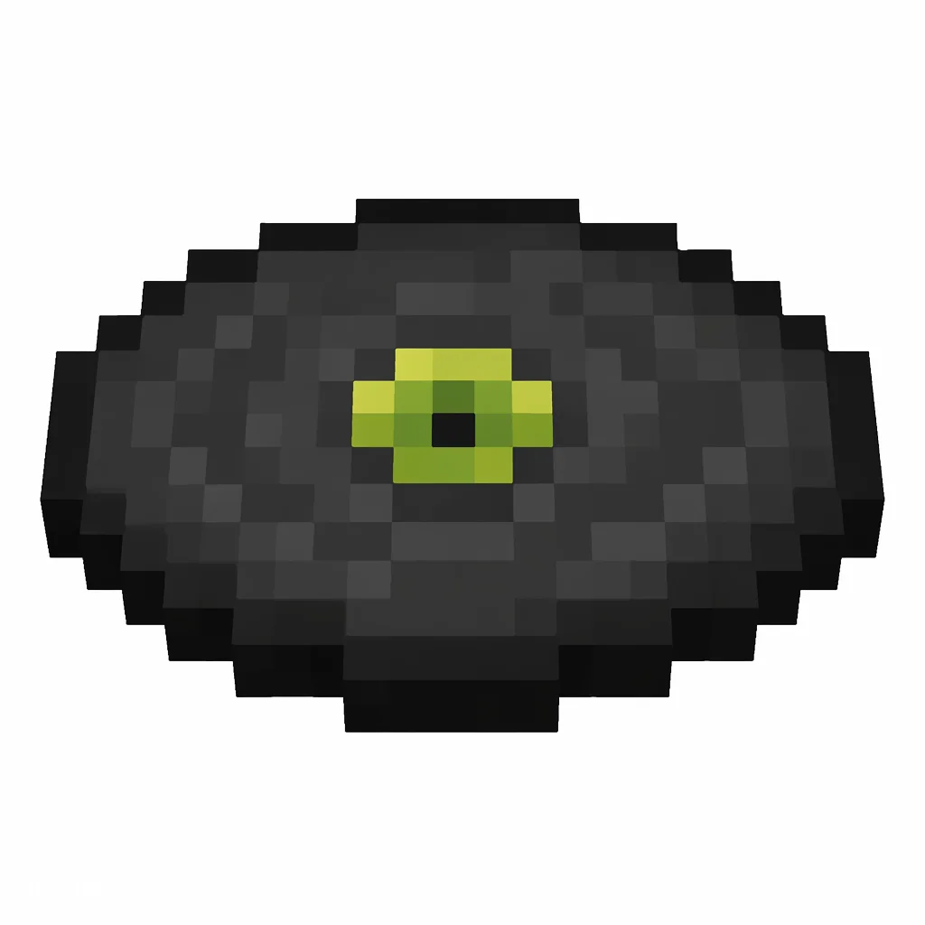 Pixel art illustration of a black music disc with a green center label