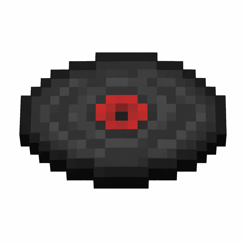 Pixel art illustration of a black music disc with a red center label