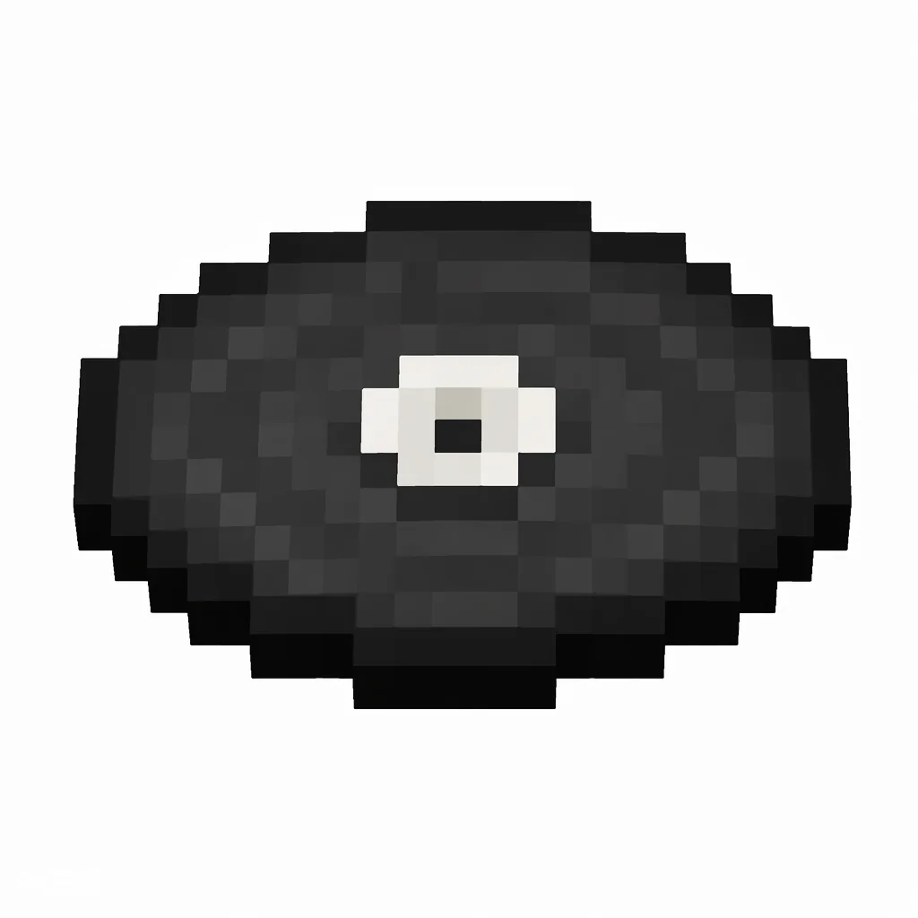 Pixel art illustration of a black music disc with a white center label