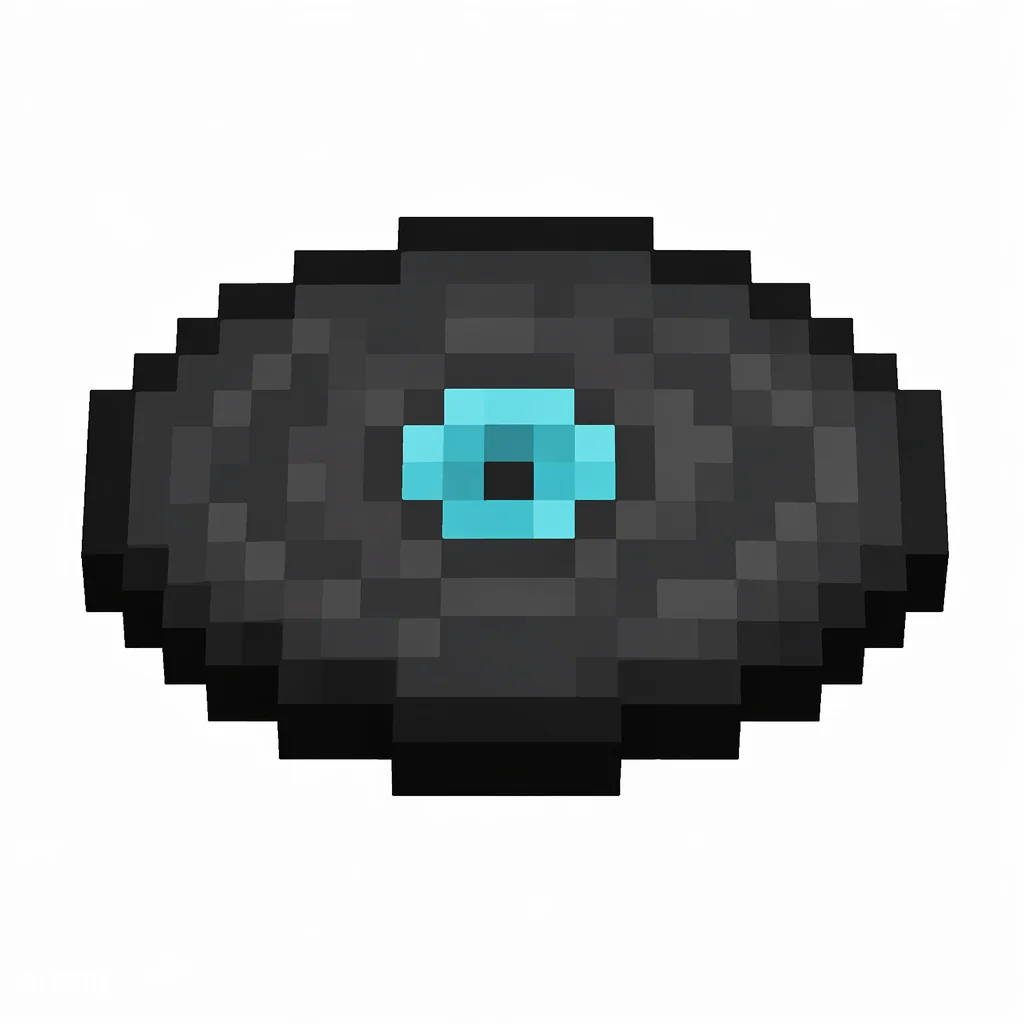 Pixel art illustration of a black music disc with a cyan center label