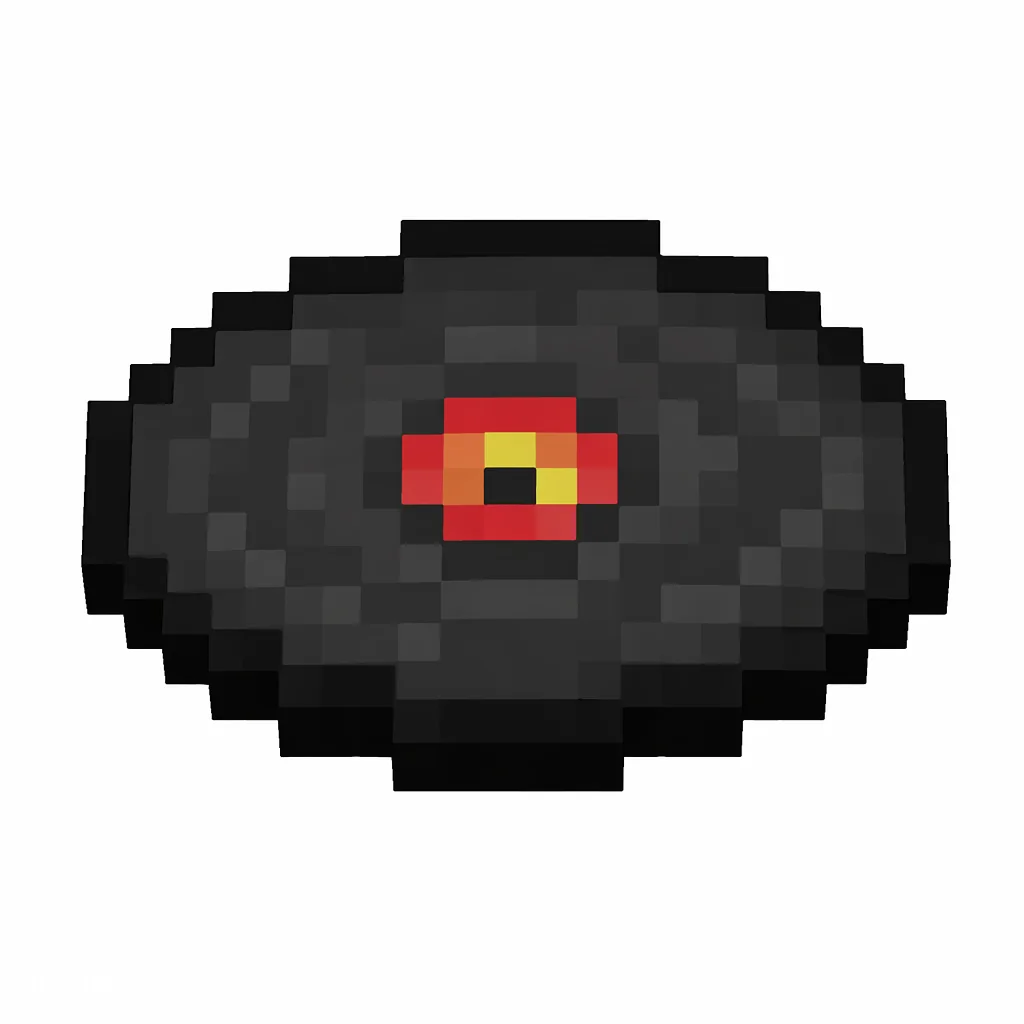 Pixel art illustration of a black music disc with a red-yellow center label