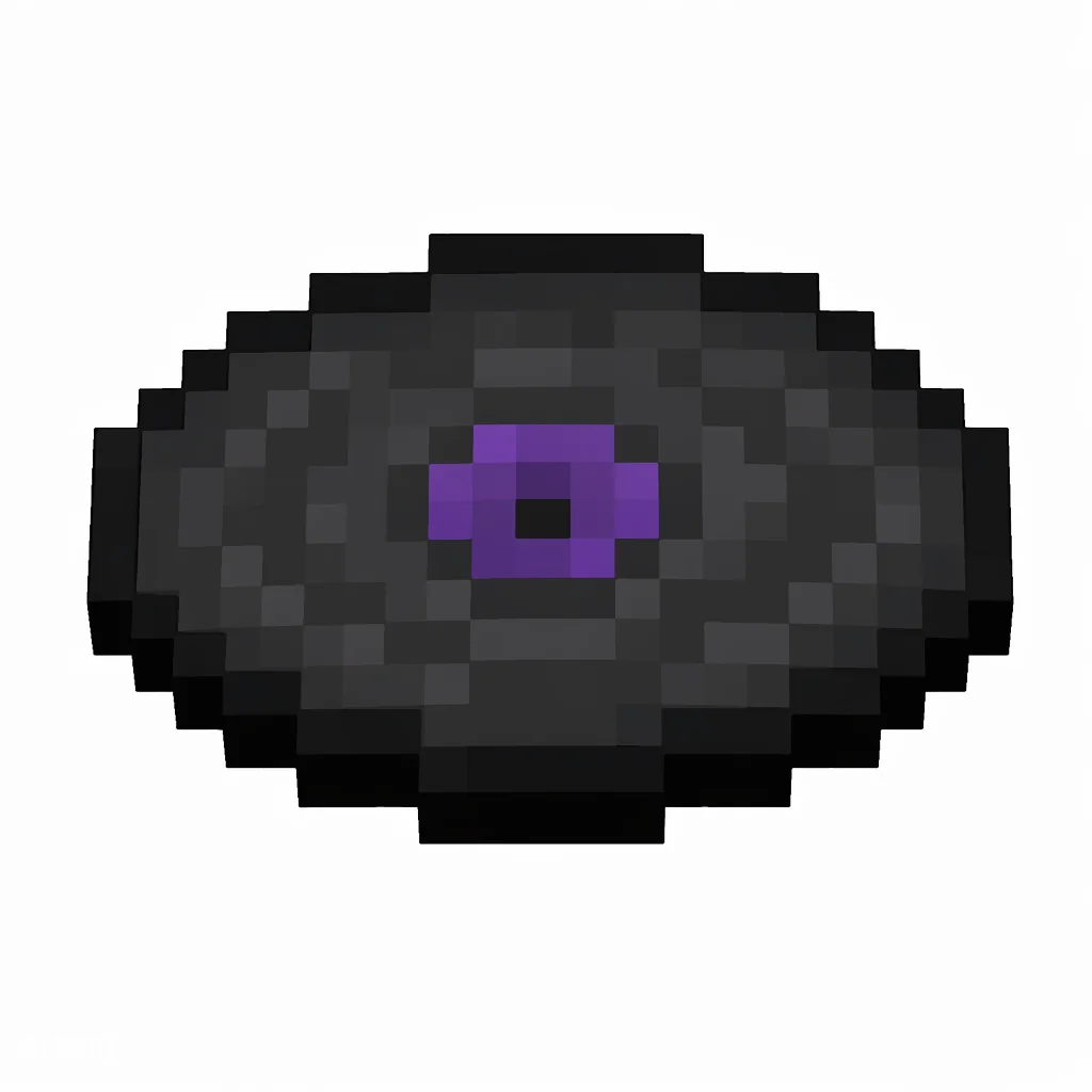 Pixel art illustration of a black music disc with a purple center label