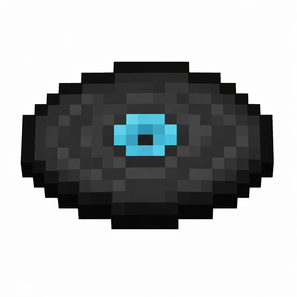 Pixel art illustration of a black music disc with a cyan-blue center label