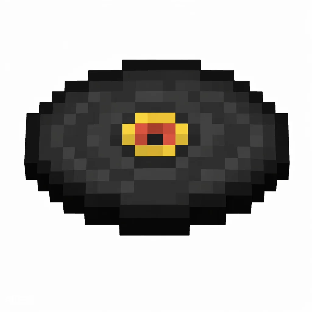 Pixel art illustration of a black music disc with a gold-red center label