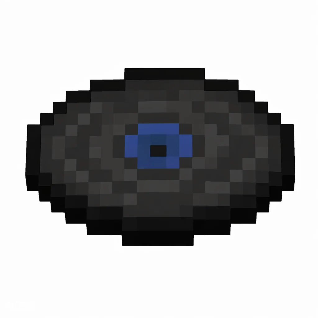 Pixel art illustration of a black music disc with a deep blue center label