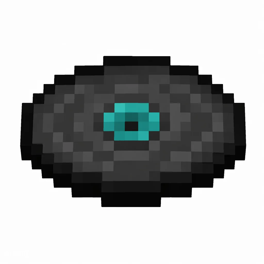Pixel art illustration of a black music disc with a teal center label