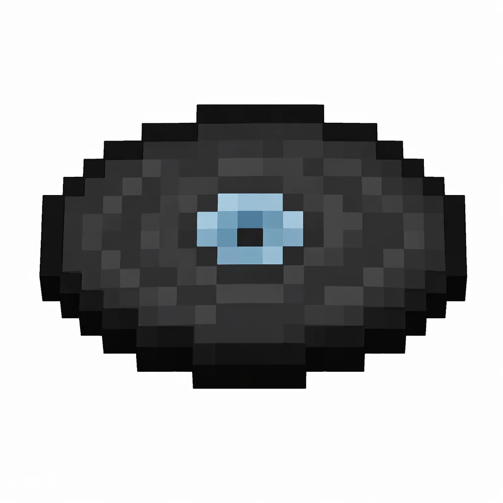 Pixel art illustration of a black music disc with a light blue center label