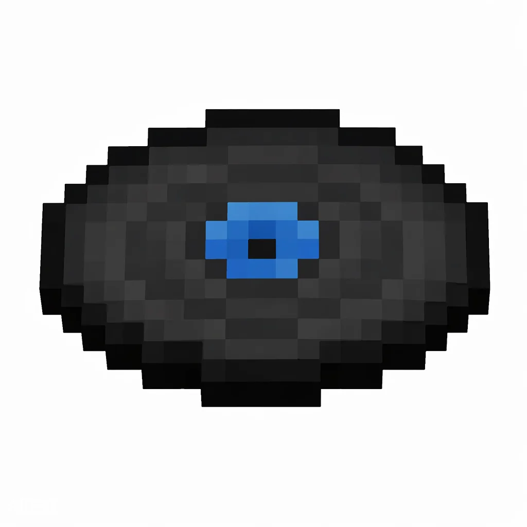 Pixel art illustration of a black music disc with a blue center label