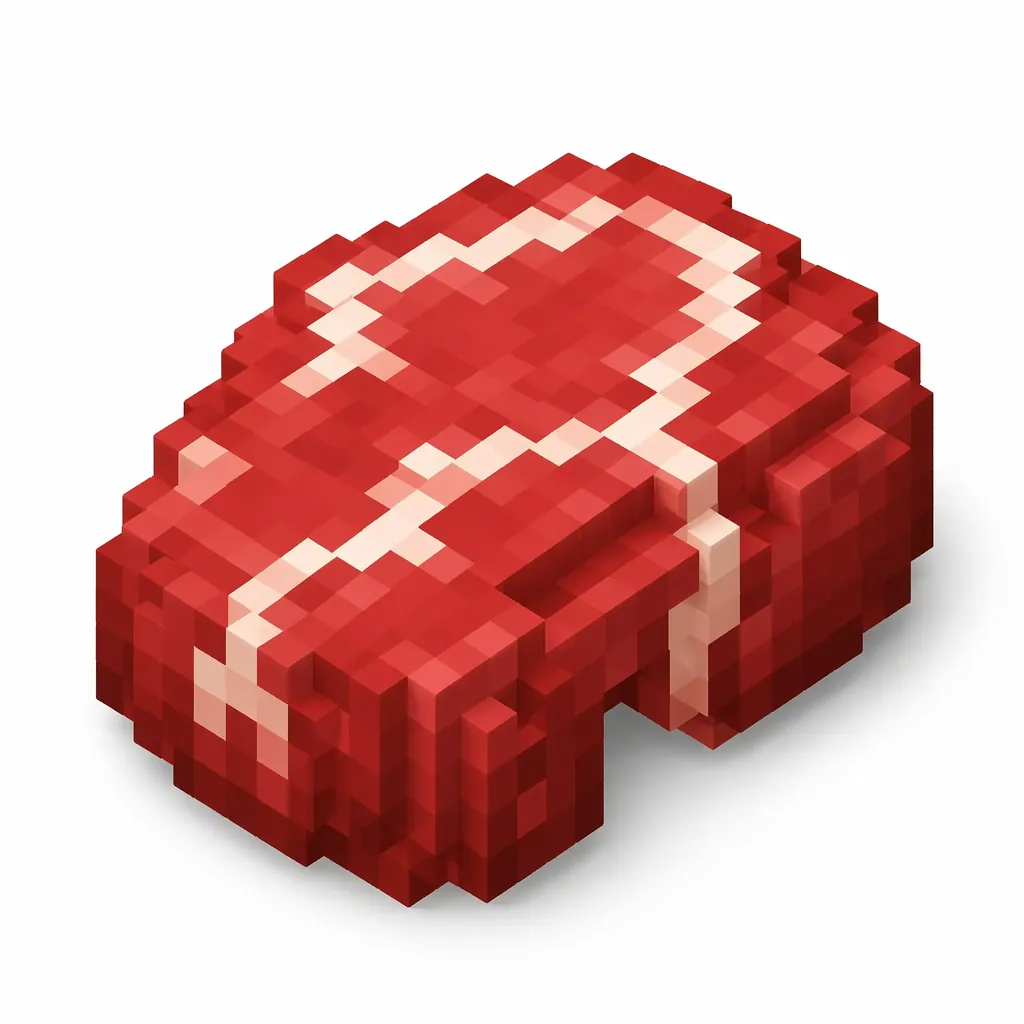 Pixel art illustration of raw mutton with deep red marbled meat