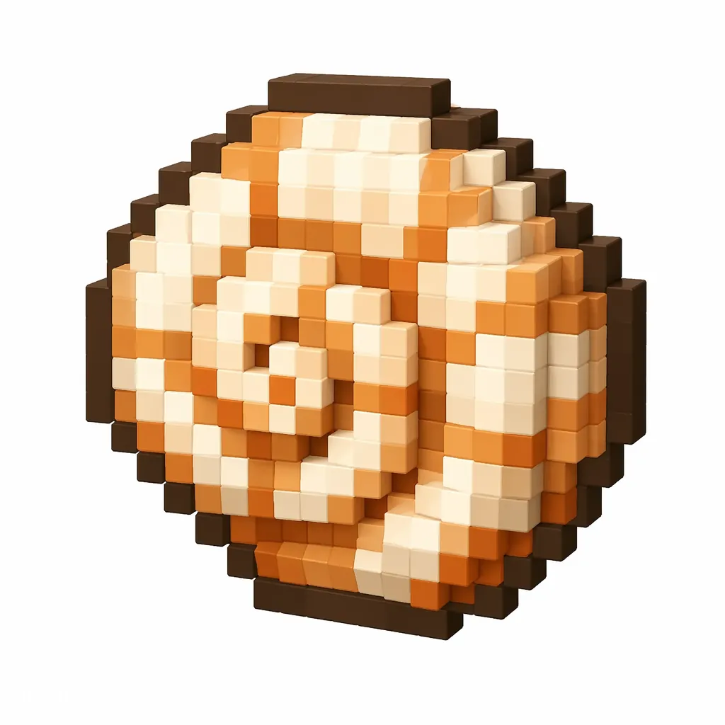 Pixel art illustration of a spiral nautilus shell with cream and orange bands