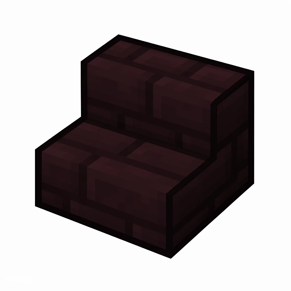 Pixel art illustration of a nether brick stairs, an L-shaped staircase block