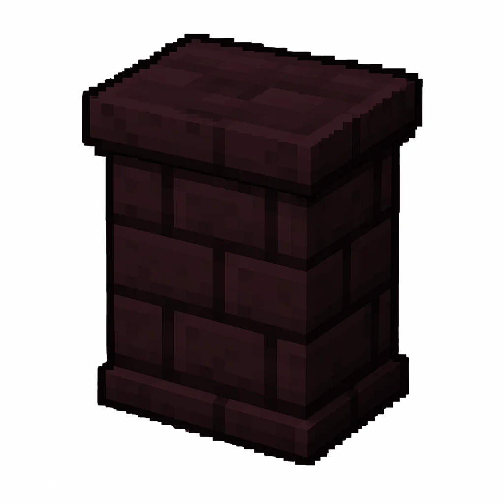 Pixel art illustration of a nether brick wall, a short sturdy wall pillar