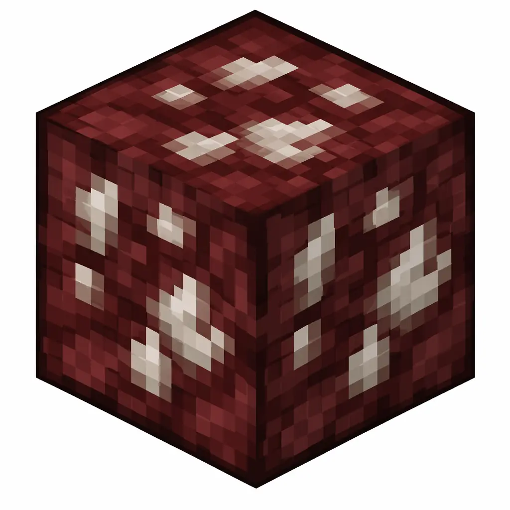 Pixel art illustration of a nether quartz ore in chunky voxel game style