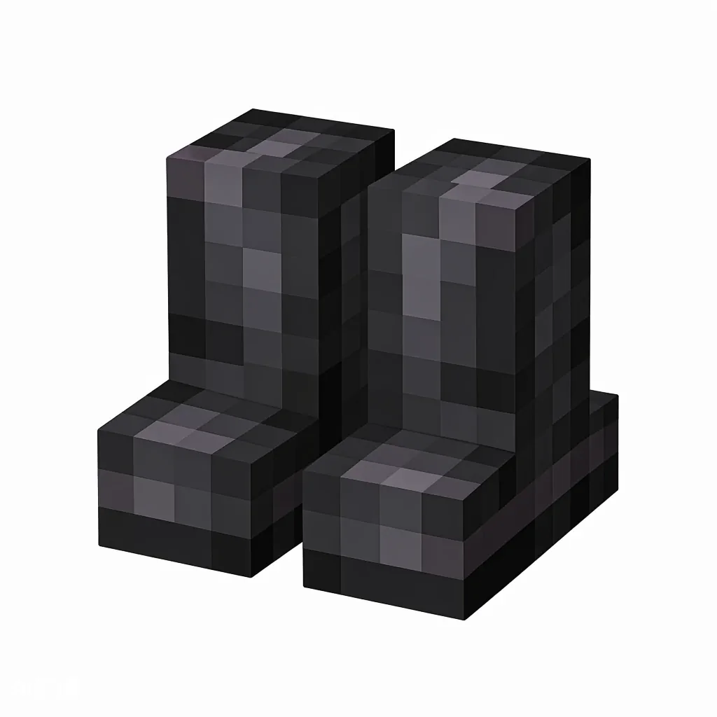 Pixel art illustration of a dark gray-black netherite boots armor piece