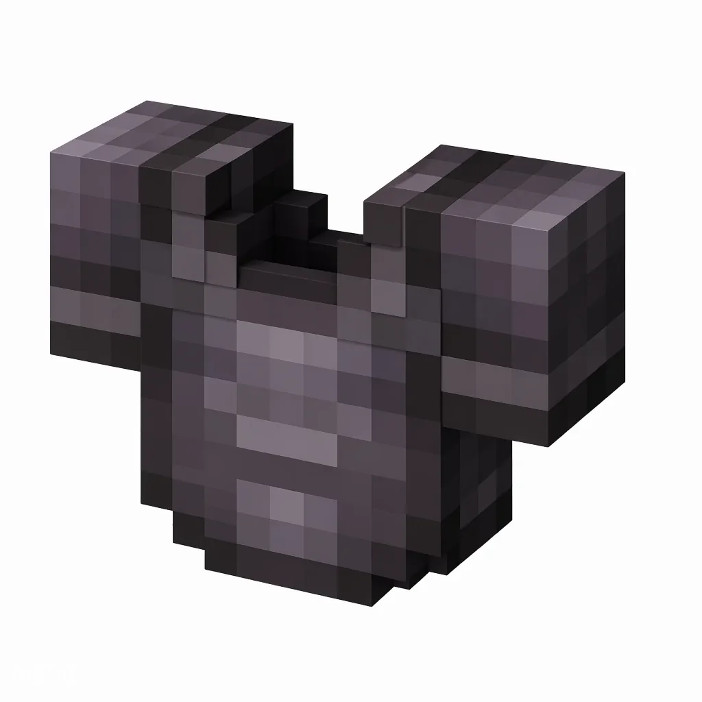 Pixel art illustration of a dark gray-black netherite chestplate armor piece