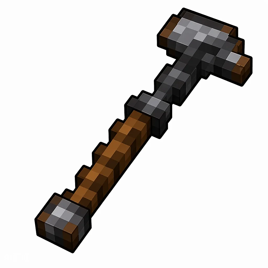 Pixel art illustration of a netherite hoe with a dark gray metal head and bronze-brown edges