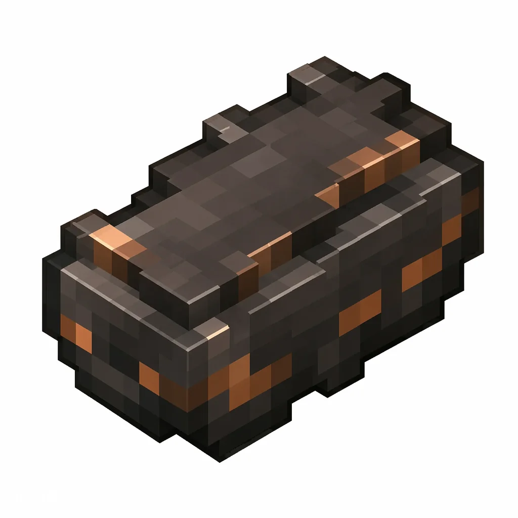 Pixel art illustration of a jagged dark netherite scrap with bronze edges