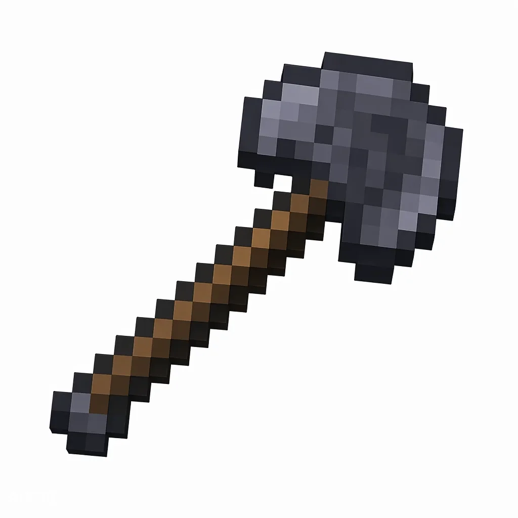 Pixel art illustration of a netherite shovel with a dark gray metal blade
