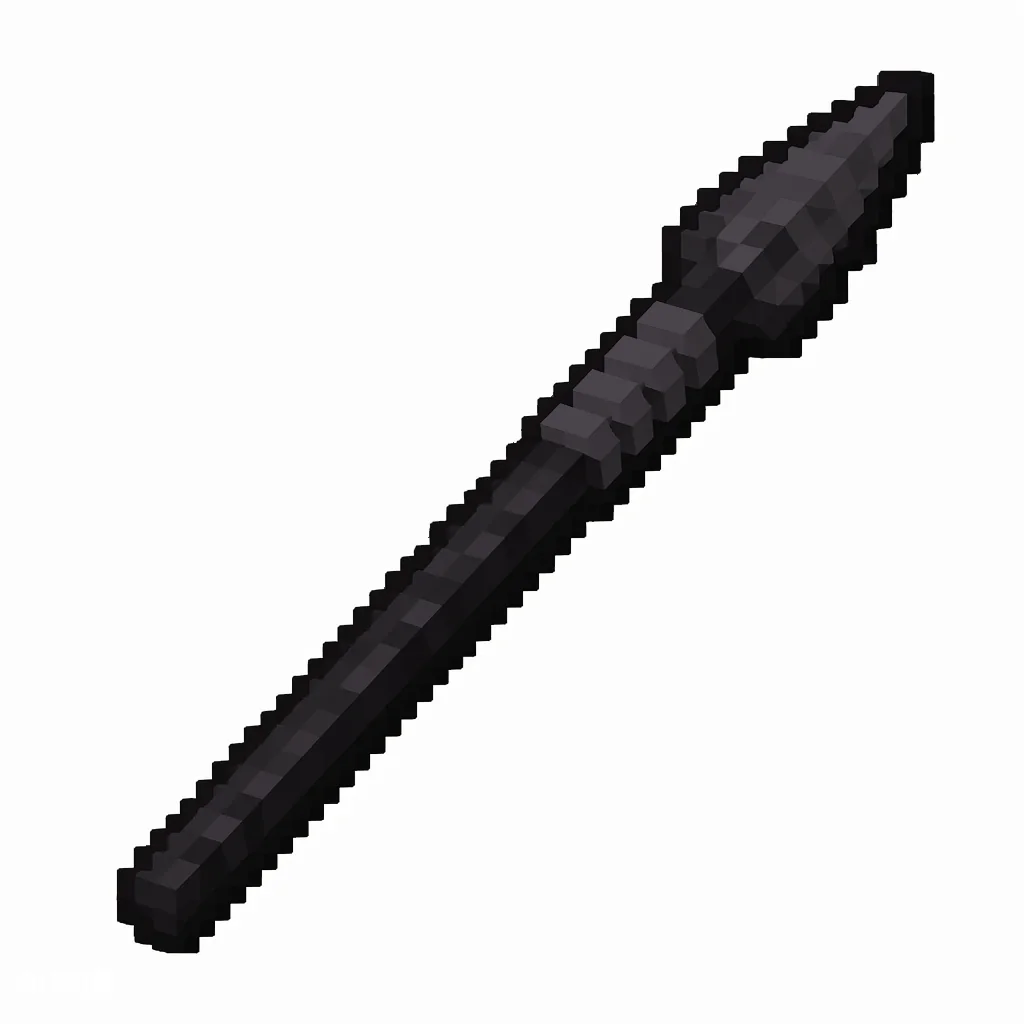Pixel art illustration of a netherite spear with a long shaft and sharp tip