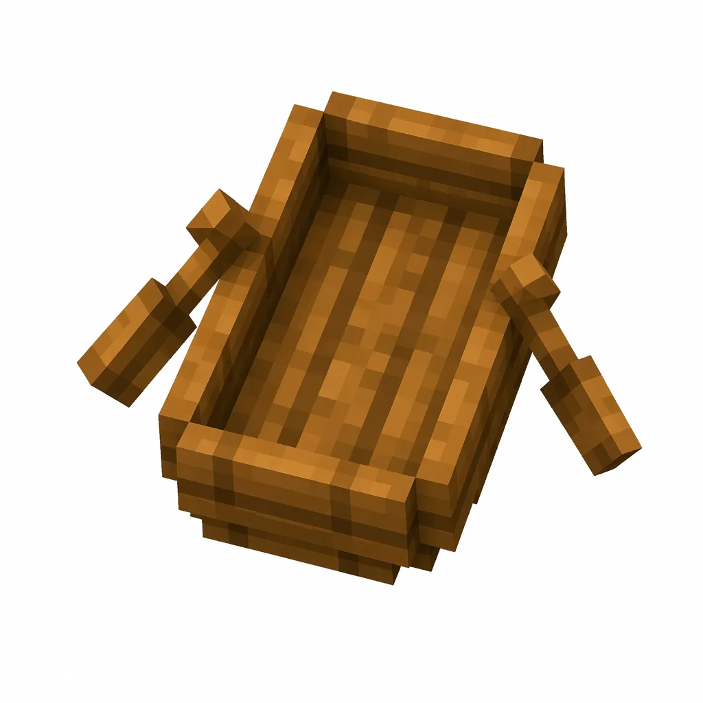 Pixel art illustration of a brown oak wooden boat seen from above