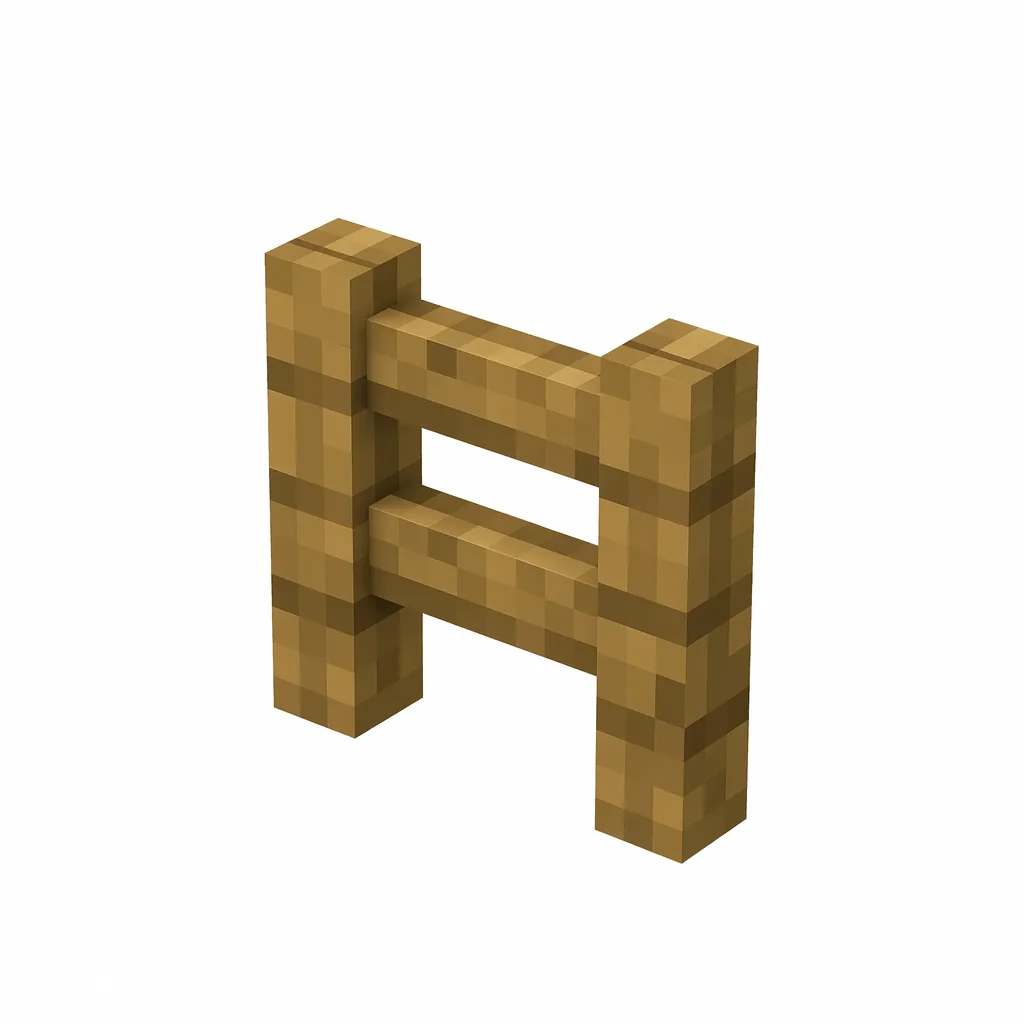 Pixel art illustration of an oak fence section with two wooden posts and horizontal bars