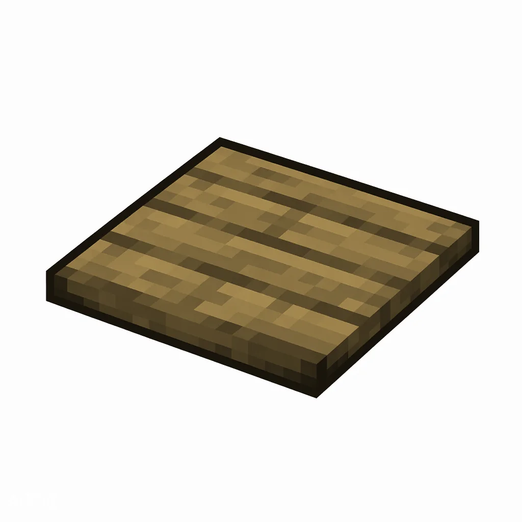 Pixel art illustration of a thin flat oak wood pressure plate