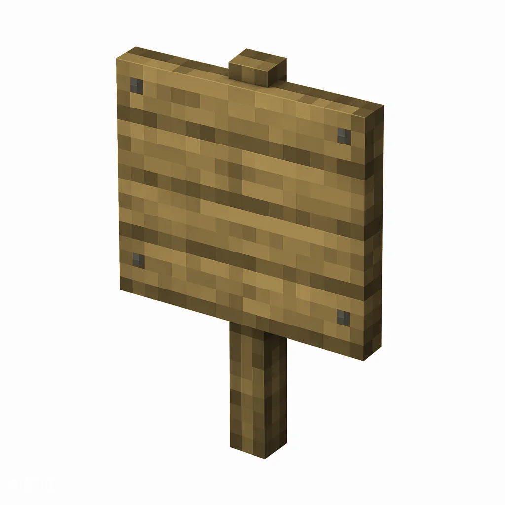 Pixel art illustration of a oak wooden sign board on a short post