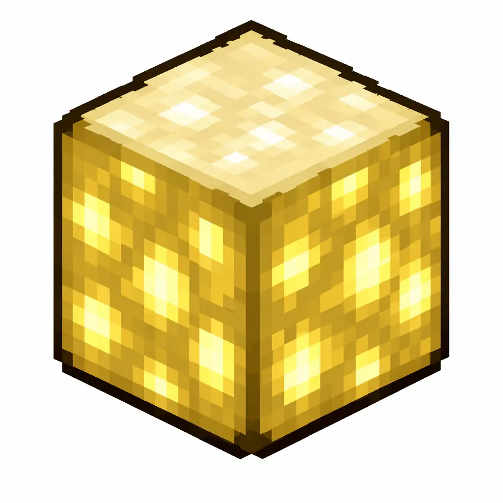 Pixel art illustration of a glowing ochre froglight cube block