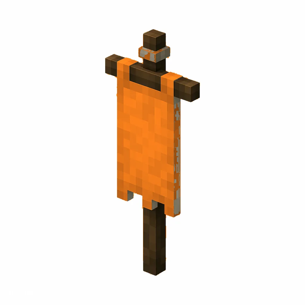 Pixel art illustration of an orange banner hanging from a wooden pole