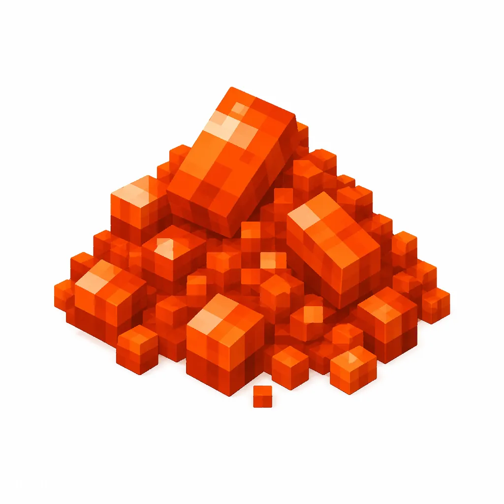 Pixel art illustration of a small pile of vivid orange dye powder with scattered grains