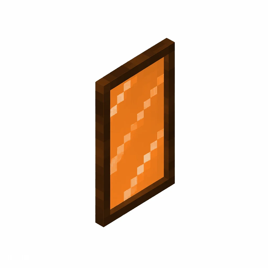 Pixel art illustration of an orange stained glass pane, a thin tinted transparent panel