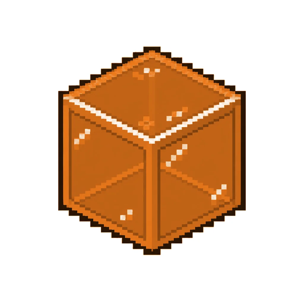 Pixel art illustration of a orange stained glass block with a dark framed translucent orange pane