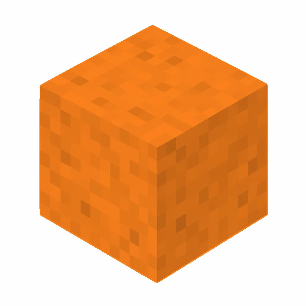 Pixel art illustration of a orange wool block with dense orange wool fibers